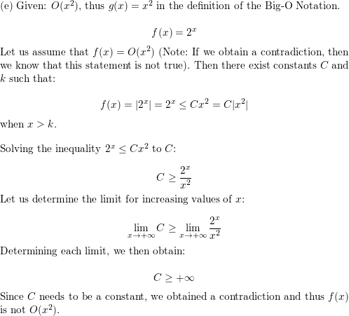 To Establish A Big O Relationship Find Witnesses C And K Such That F X C G X Whenever X K Determine Whether Each Of These Functions Is O X A F X