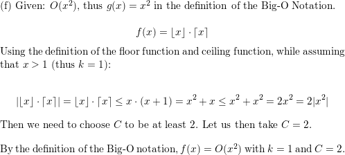 To Establish A Big O Relationship Find Witnesses C And K Such That F X C G X Whenever X K Determine Whether Each Of These Functions Is O X A F X