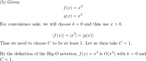 To Establish A Big O Relationship Find Witnesses C And K Such That F X C G X Whenever X K Determine Whether X Is O G X For Each Of These Functions G X A