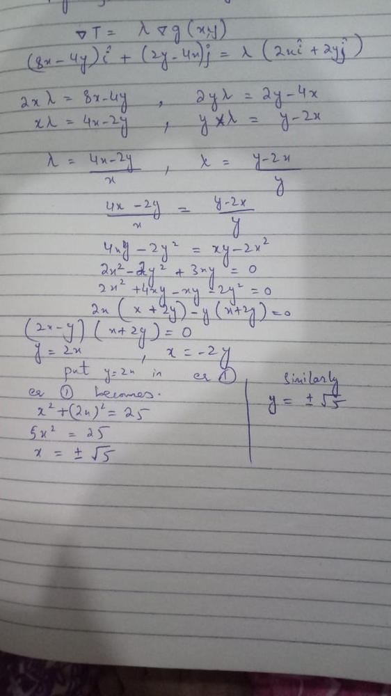 Solve Using Lagrange Multipliers Suppose That The Temperature At A Point X Y On A Metal Plate Is T X Y 4 X 2 4 X Y Y