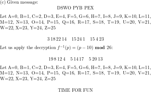 Decrypt These Messages Encrypted Using The Shift Cipher F P P 10 Mod 26 A Cebboxnob Xyg B Lo Wi Pbsoxn C Dswo Pyb Pex Homework Help And Answers Slader