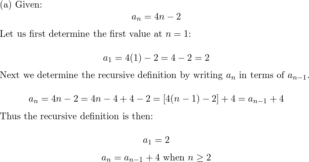 Give A Recursive Definition Of The Sequence Aₙ N 1 2 Quizlet