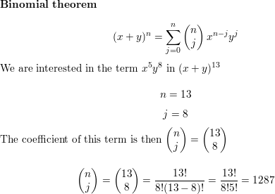 Find The Coefficient Of X 5y 8 In X Y 13 Quizlet