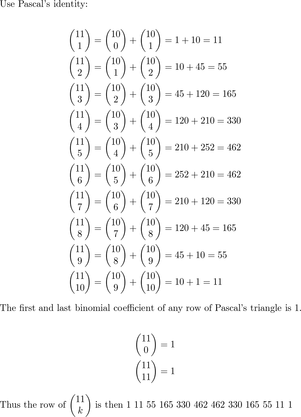 The row of Pascal s triangle containing the binomial coeffic Quizlet