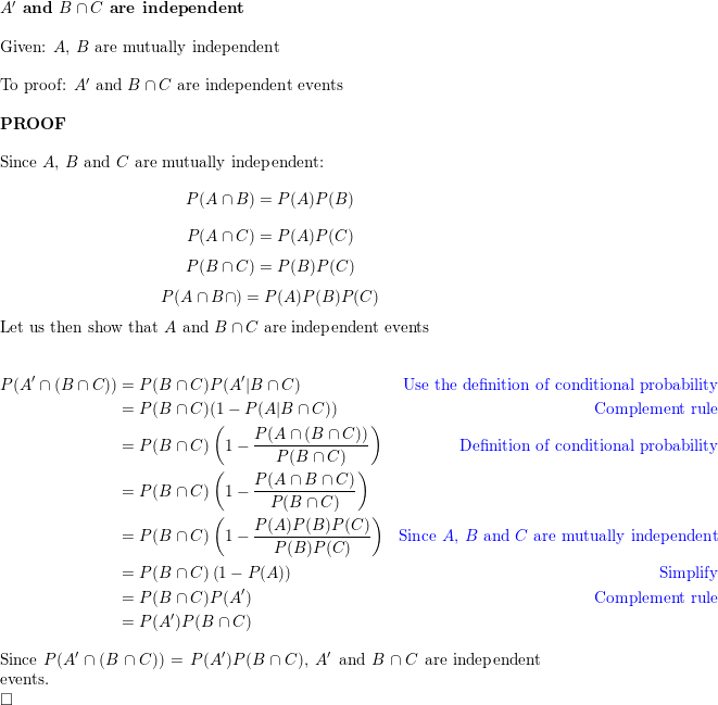 Show that if A B and C are mutually independent then the Quizlet