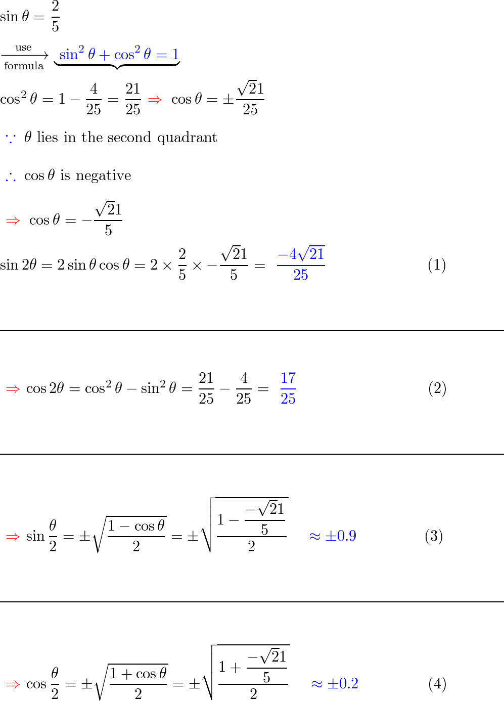 Find the exact values of $\sin 2 \theta, \cos 2 \theta, \sin | Quizlet