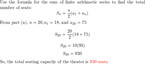 In a 20 row theater the number of seats in a row increases Quizlet