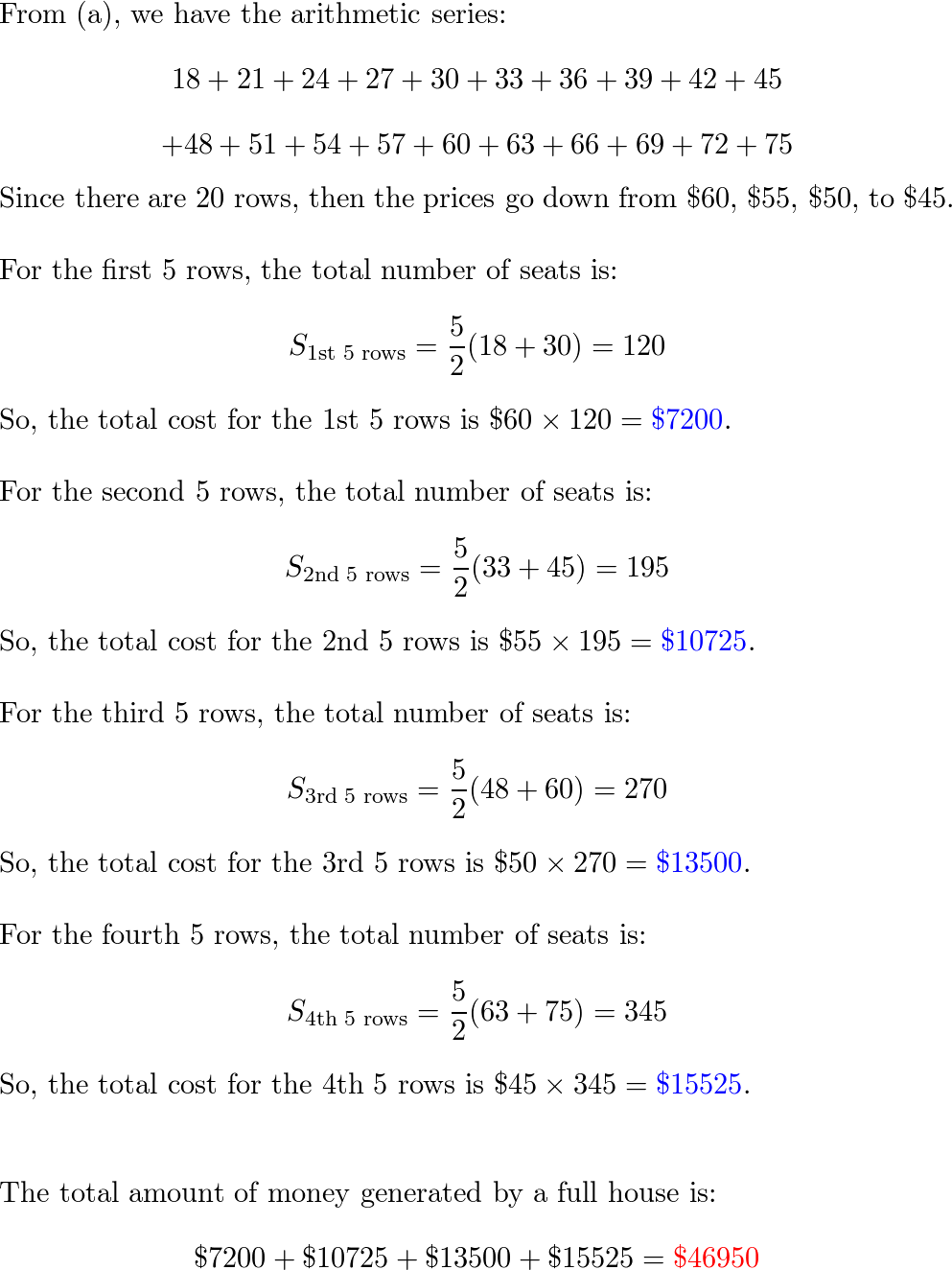 In a 20 row theater the number of seats in a row increases Quizlet