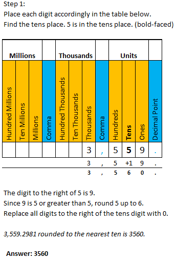 Round to the nearest ten. 3559 | Quizlet