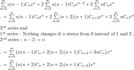 Rewrite The Given Expression As A Single Power Series Whose General Term Involves Math X K Math Math Sum N 2 Infty N N 1 C N X N 2 Sum N 2 Infty N N 1 C N X N 2 3 Sum N 1 Infty N C N X N Math Homework Help