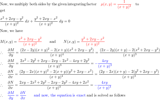 Verify That The Given Differential Equation Is Not Exact Mu Quizlet