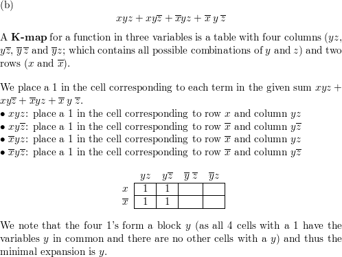 Use A K Map To Find A Minimal Expansion As A Boolean Sum Of Boolean Products Of Each Of These Functions In The Variables X Y And Z A X Yz X Y Z