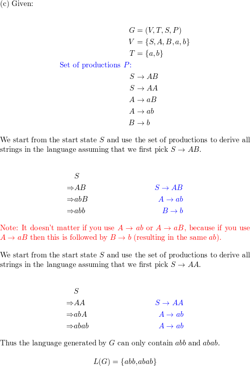 Let V S A B A B And T A B Find The Language Generated By The Grammar V T S P When The Set P Of Productions Consists