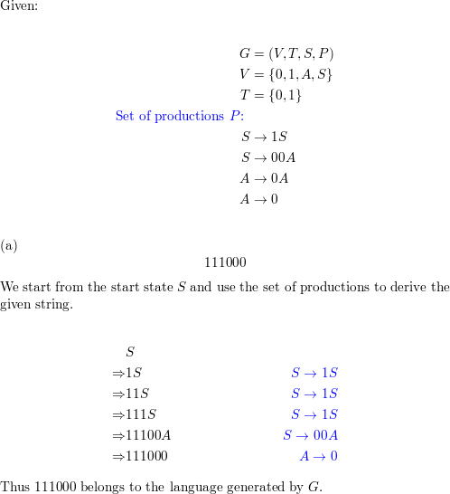 Let G V T S P Be The Phrase Structure Grammar With V 0 1 A S T 0 1 And Set Of Productions P Consisting Of S