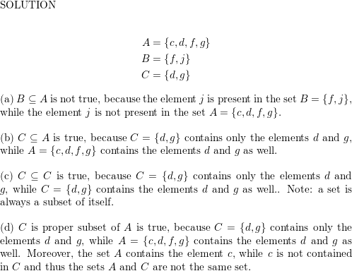 Let A C D F G B F J And C D G Answer Each Of The Following Questions Give Reasons For Your Answers A Is B Subseteq A B Is