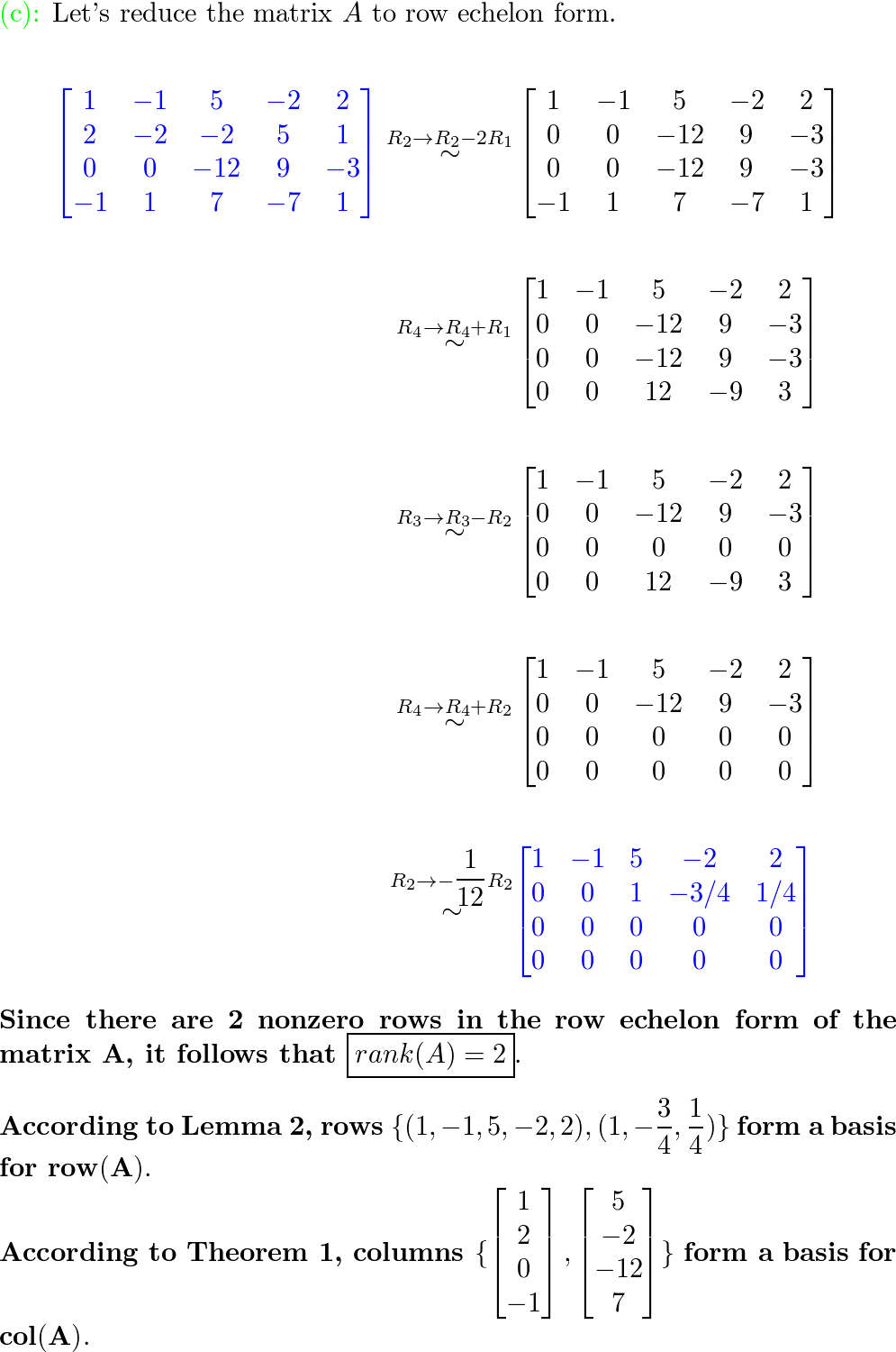 In each case find bases for the row and column spaces of A a Quizlet