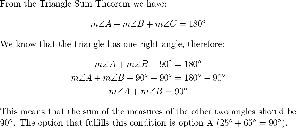 Right Triangle degrees 25, 65, 90