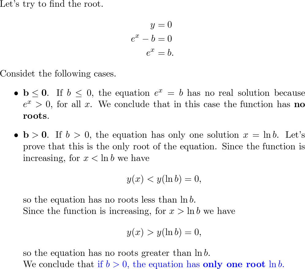 Find the conditions for y=e^{x}-b to have one root. Is it po | Quizlet