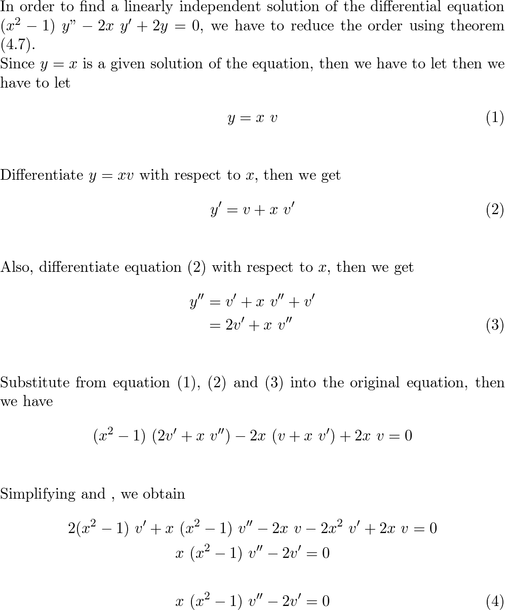 Given That Y X Is A Solution Of X 2 1 Y 2xy 2y 0 Fi Quizlet