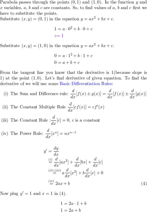 Find An Equation Of The Parabola Y A X 2 B X C That Pass Quizlet