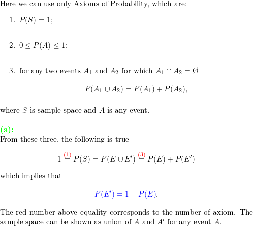 Use the axioms of probability to show the following a. For Quizlet