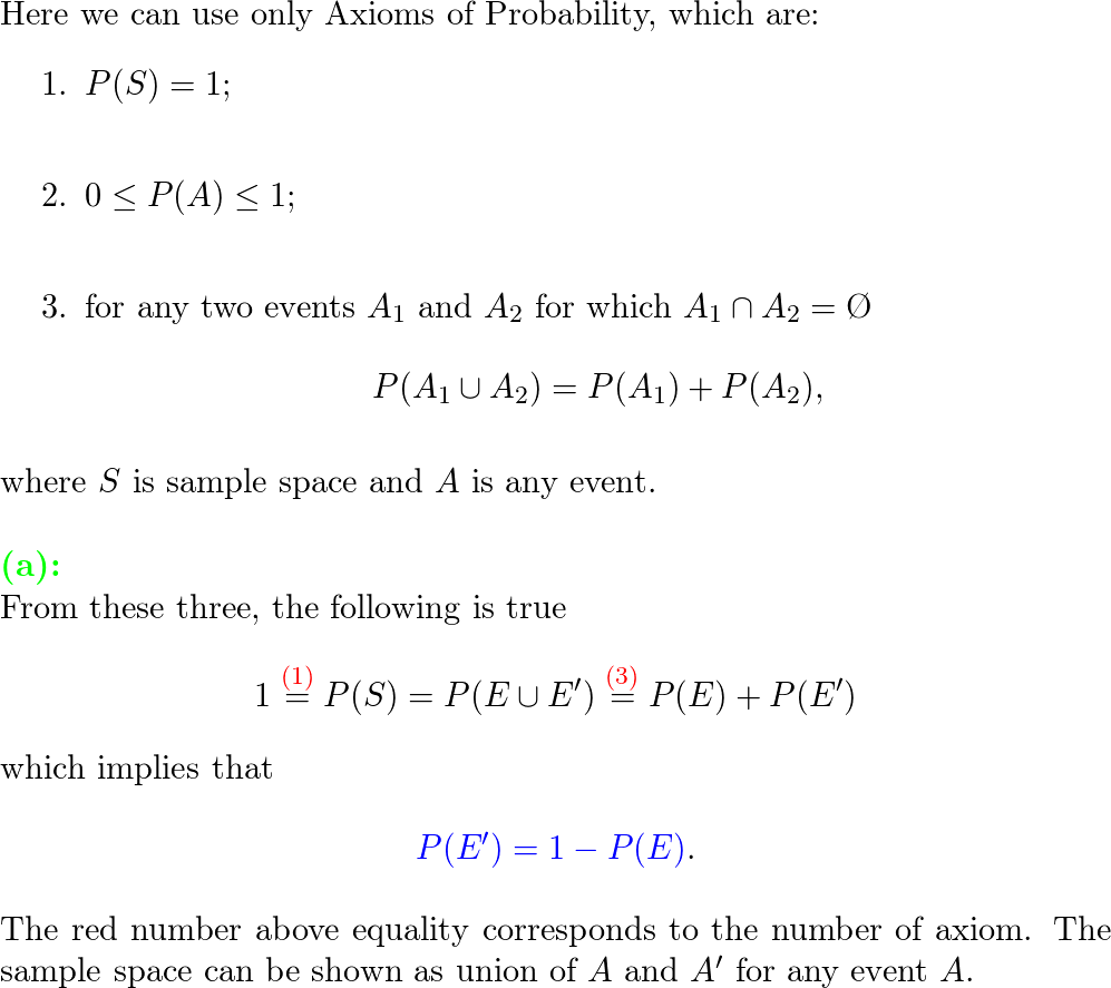 Use the axioms of probability to show the following a. For Quizlet