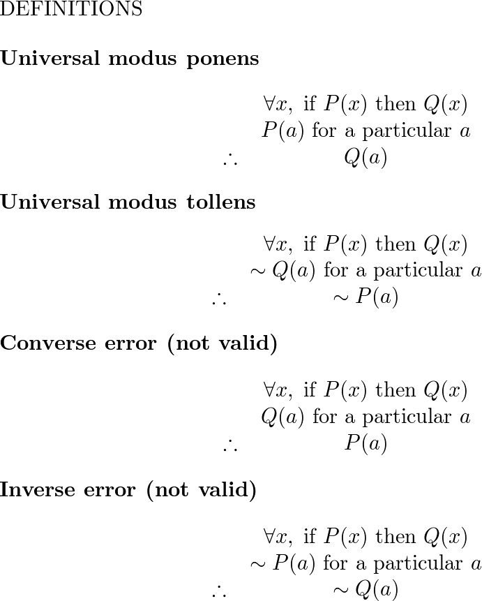 Some of the arguments are valid by universal modus ponens or Quizlet