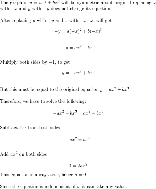 Find A And B If The Graph Of Y Ax 2 Bx 3 Is Symmetric With Respect To The Origin There Are Many Correct Answers Homework Help And Answers Slader