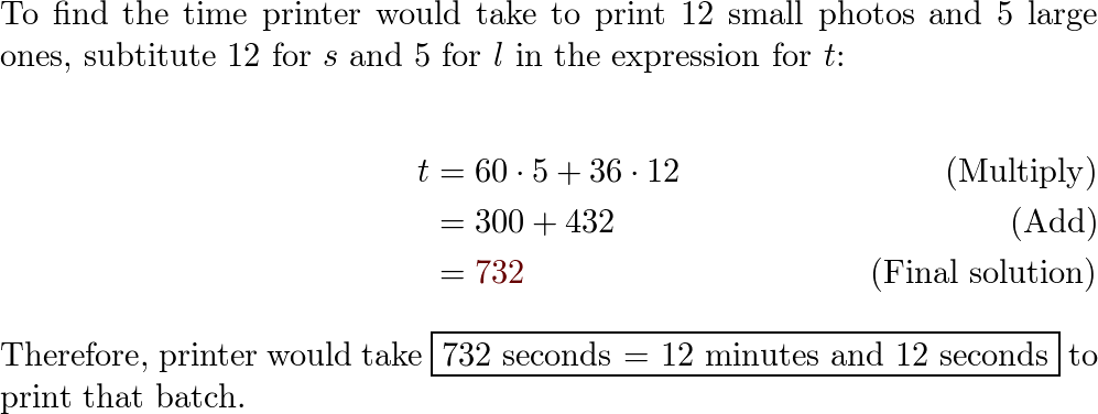 Your printer takes 36 seconds to print a small photo and 60 | Quizlet