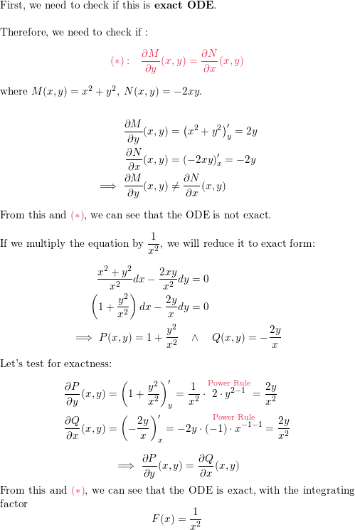 Test For Exactness If Exact Solve If Not Use An Integrat Quizlet