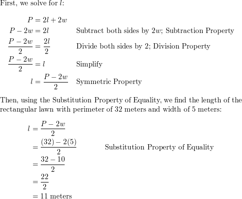 Solve the Literal Equation P = 2L + 2W for L 