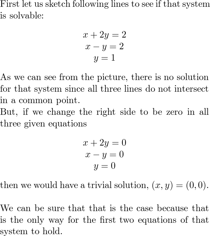 Sketch these three lines and decide if the equations are sol Quizlet