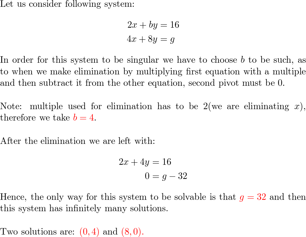 Choose A Coefficient B That Makes This System Singular. Then | Quizlet