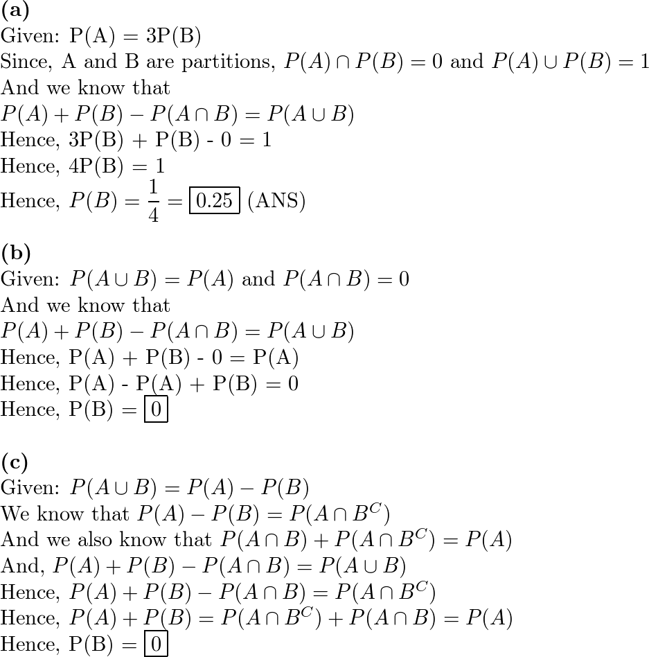 Find P B in each case a Events A and B are a partition Quizlet