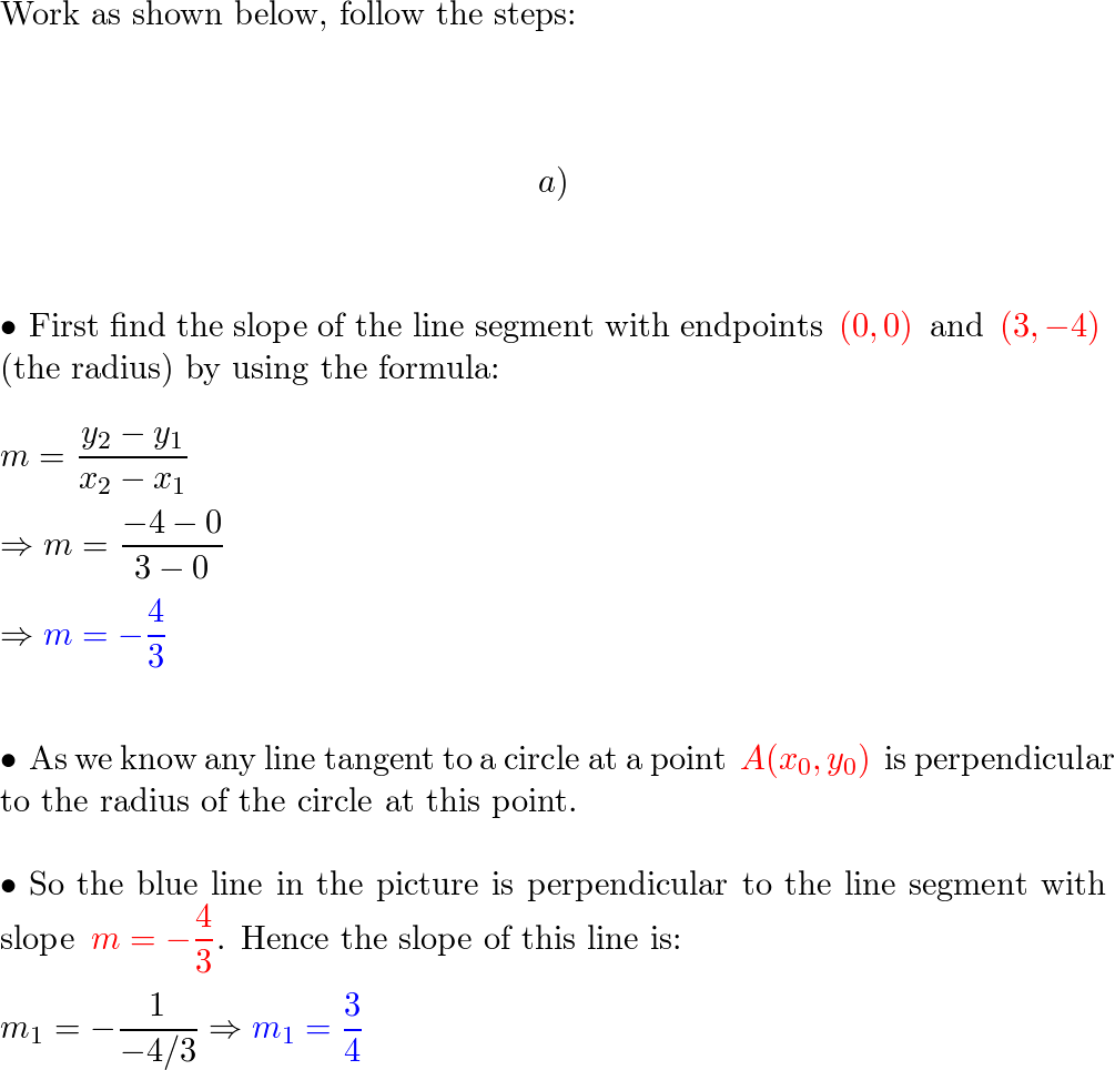 A Find An Equation For The Line Tangent To The Circle X Quizlet