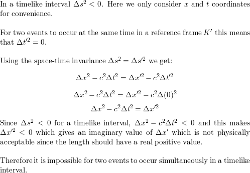 Prove that for a timelike interval, two events can never be | Quizlet