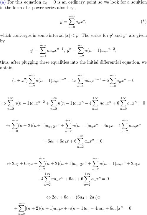 A Seek Power Series Solutions Of The Given Differential Equation About The Given Point X0 Find The Recurrence Relation B Find The First Four Terms In Each Of Two Solutions Y1 And Y2