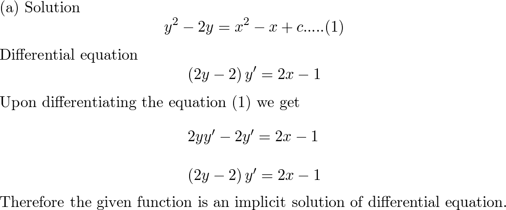 A Verify That The One Parameter Family Y 2 2y X 2 X Quizlet