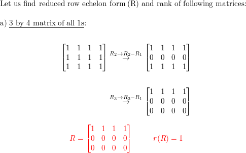 Find the reduced row echelon forms R and the rank of these m Quizlet