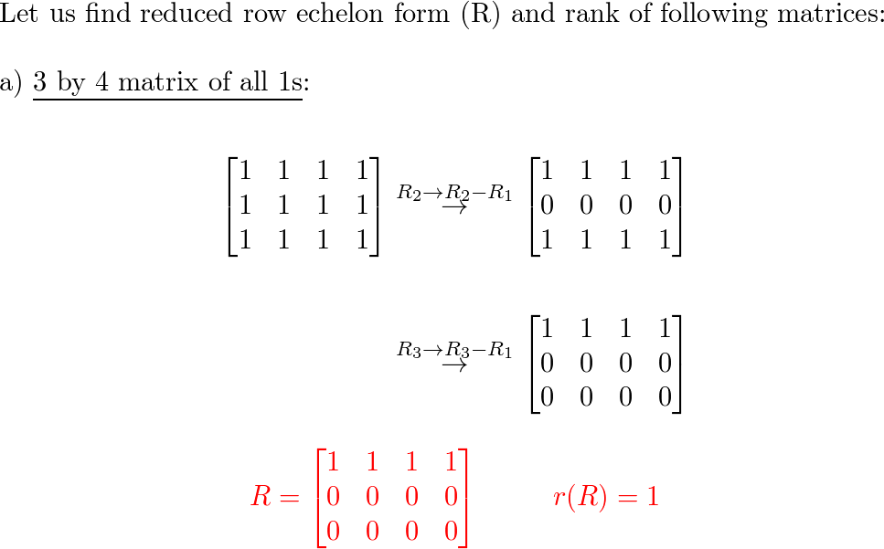 Find the reduced row echelon forms R and the rank of these m Quizlet