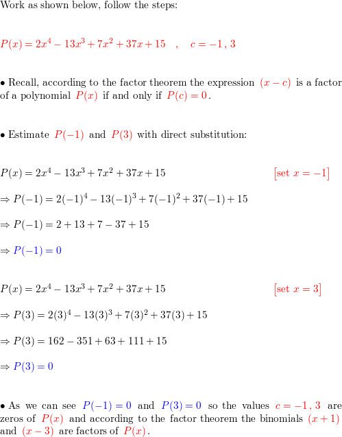 Show that the given value s of c are zeros of P x and fin Quizlet