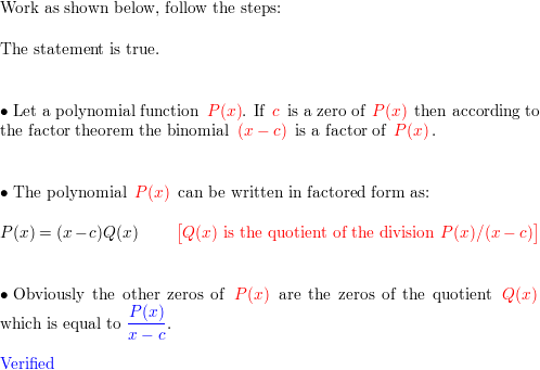 If c is a real zero of the polynomial P then all the other Quizlet