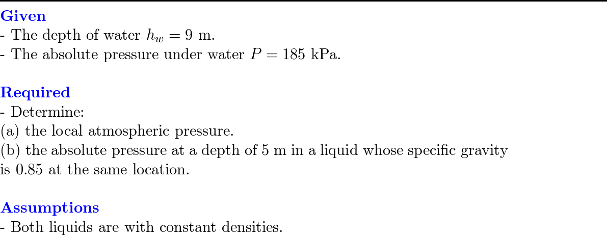 The absoulte pressure in water at a depth of 9 m is read to Quizlet