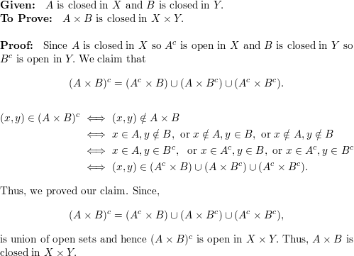 Show that if A is closed in X and B is closed in Y then A Quizlet