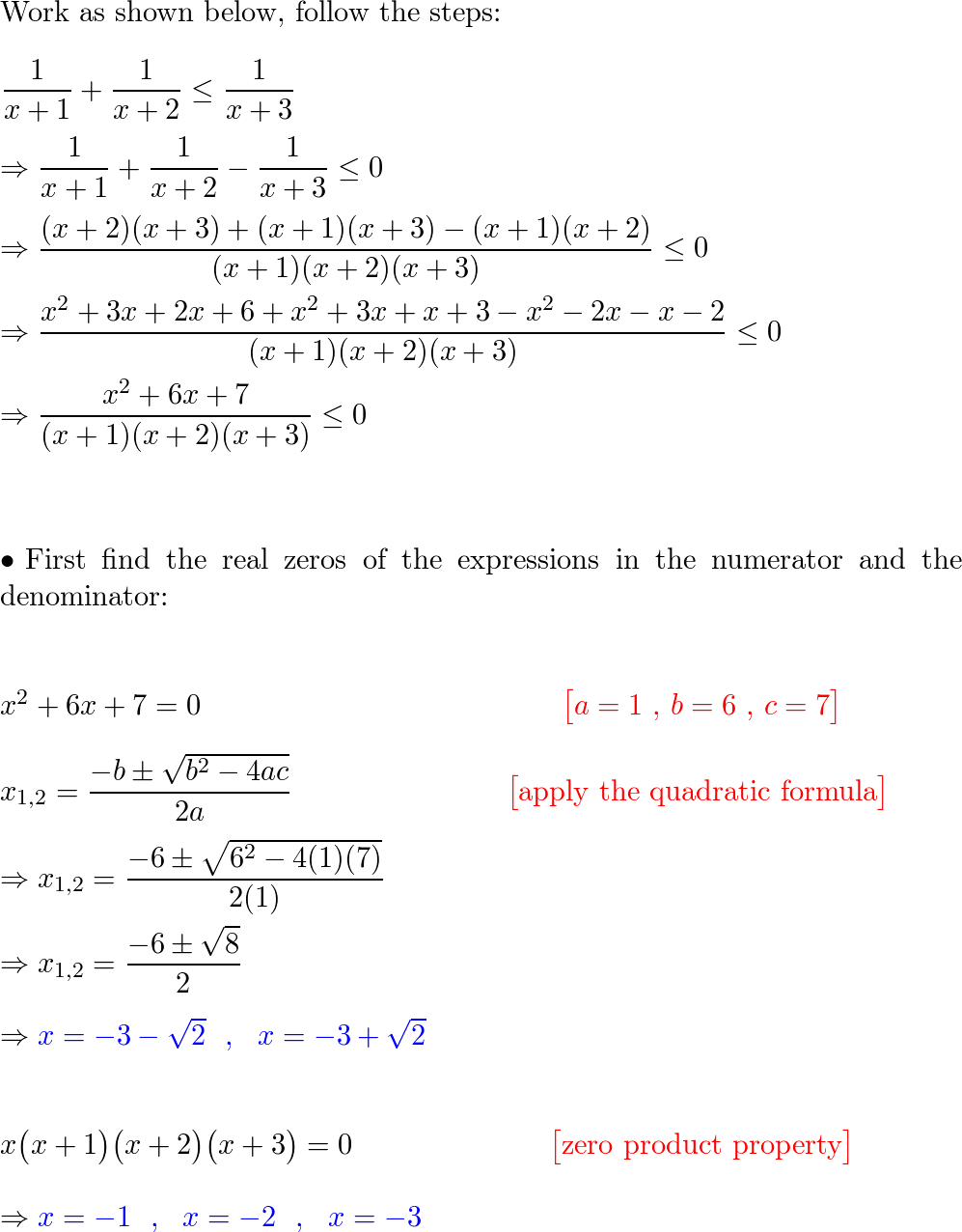 Solve The Inequality. $\frac{1}{x+1}+\frac{1}{x+2} \leq \fra 