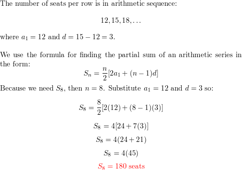 An auditorium has 12 seats in the first row 15 in the secon Quizlet