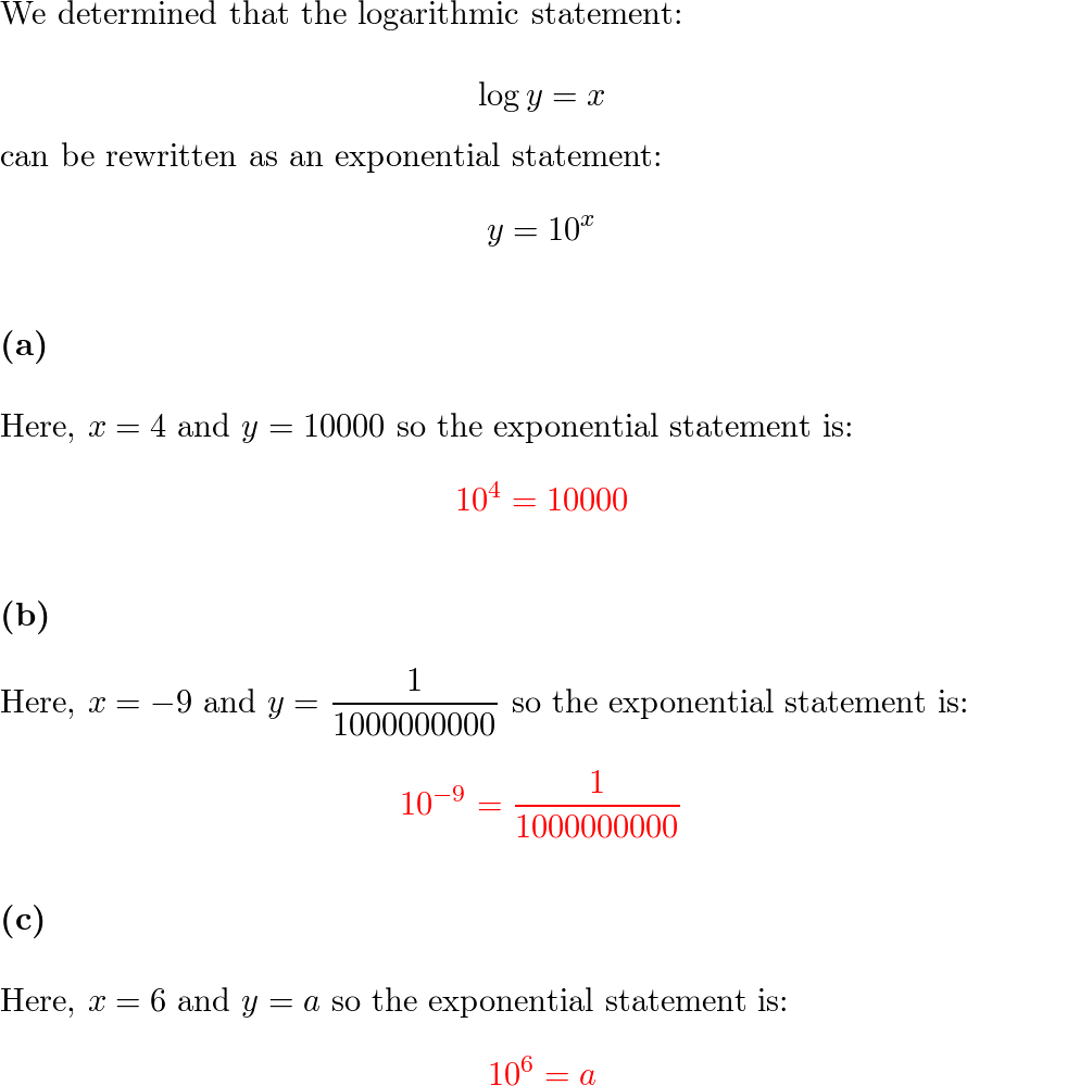 Write An Exponential Statement For Each Logarithmic Statemen Quizlet