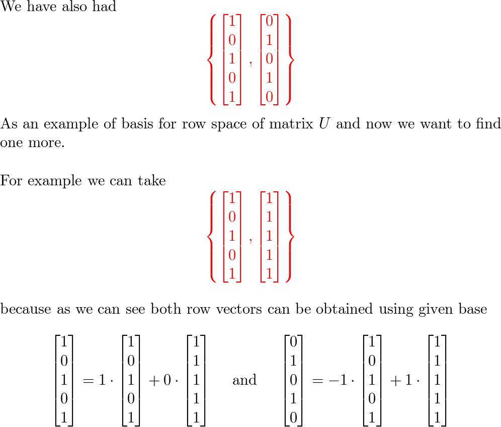 Find three different bases for the column space of U above. Quizlet