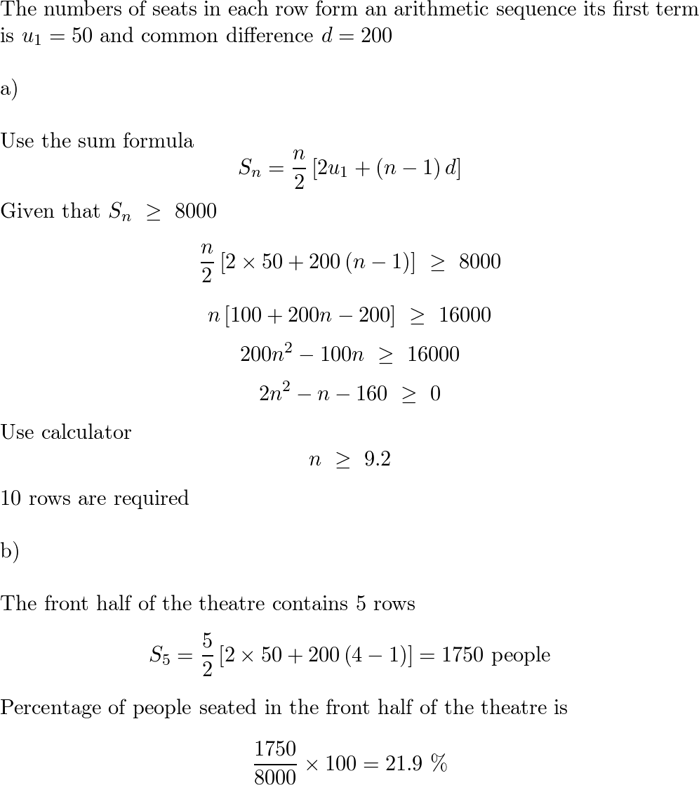 Suppose that each row of seats in a theatre has 200 more sea Quizlet