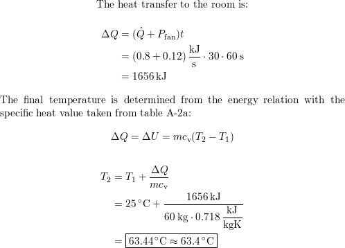 A well-sealed room contains 60 kg of air at 200 kPa and 25∘^\circ{}∘C ...